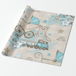 Papel De Regalo Elegante Cute Blue Ivory Stripes Juguetes Boy Duch