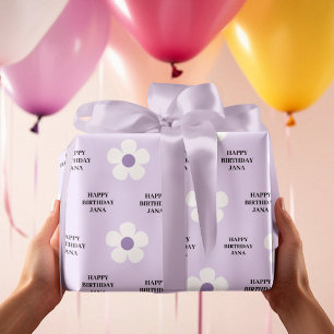 Papel De Regalo Elegante Daisy Morado Feliz Día de Aniversario Dec