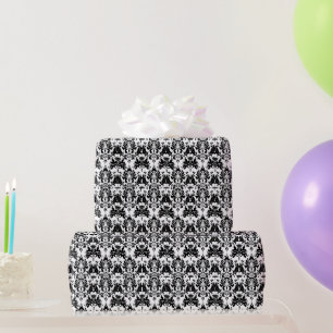 Papel De Regalo Elegante Damasco blanco y negro