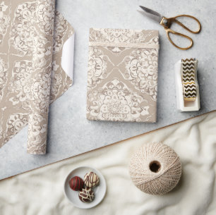 Papel De Regalo Elegante damasco de crema taupe