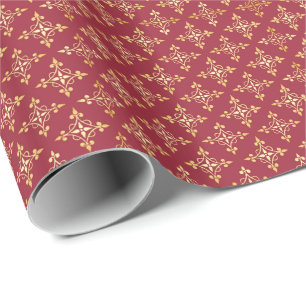 Papel De Regalo Elegante Damasco de Festividades de Quatre Rojo y 