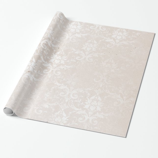 Papel De Regalo Elegante damasco de marfil para todas las ocasione (Desenrollado)