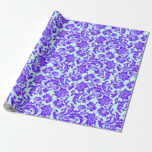 Papel De Regalo Elegante Damasco Floral Purple & Light Blue