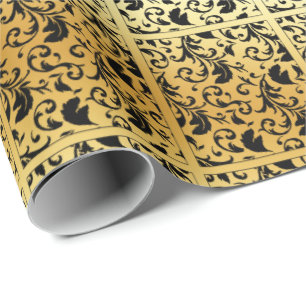 Papel De Regalo Elegante Damasco negro asombroso sobre el oro