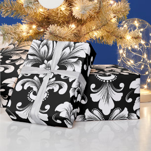 Papel de regalo elegante Damask negro y blanco en 