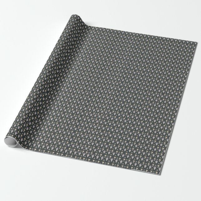 Papel De Regalo Elegante de oliva negra Ditsy Floral (Desenrollado)
