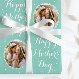 Papel De Regalo Elegante Día de la Madre Foto Personalizada Verde 