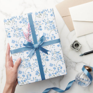 Papel De Regalo Elegante diseño de flores azules rayadas