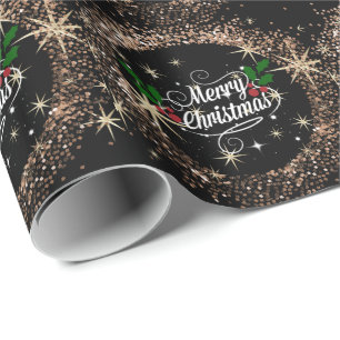 Papel De Regalo Elegante diseño de Navidades negros y dorados