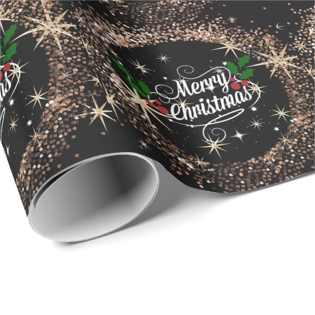 Papel De Regalo Elegante diseño de Navidades negros y dorados (Esquina del rollo)
