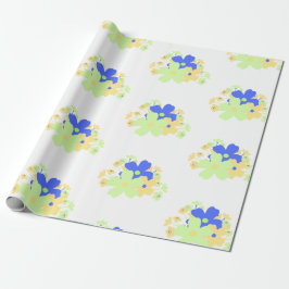 Papel De Regalo Elegante Diseño Floral Azul Verde Amarillo