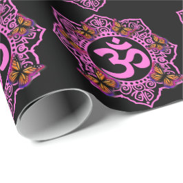Papel De Regalo Elegante diseño ohm mandala mariposas púrpura rosa