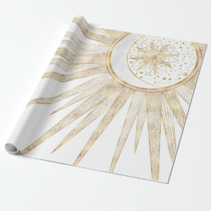 Papel De Regalo Elegante Doodles dorados Sun Moon Mandala Diseño