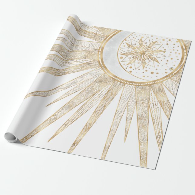 Papel De Regalo Elegante Doodles dorados Sun Moon Mandala Diseño (Desenrollado)