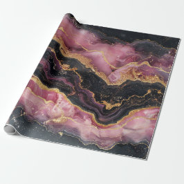 Papel De Regalo Elegante dorado brillante mármol negro burdeos