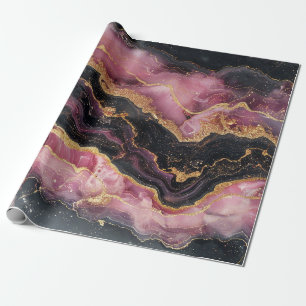 Papel De Regalo Elegante dorado brillante mármol negro burdeos