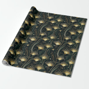 Papel De Regalo Elegante dorado negro art deco floral