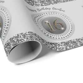 Papel De Regalo Elegante dulce 16 cumpleaños, Purpurina negro y ra