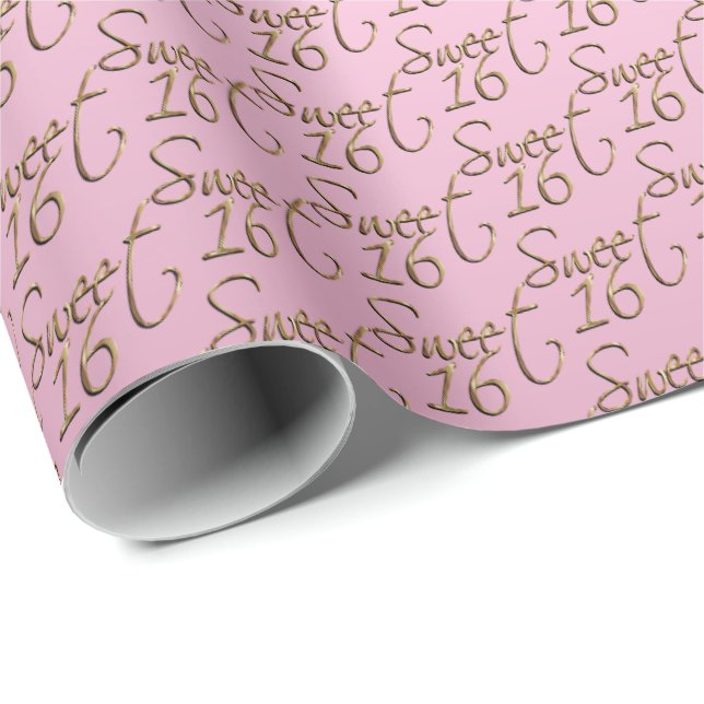 Papel De Regalo Elegante dulce 16 en rosa y oro (Esquina del rollo)