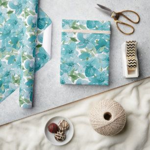 Papel De Regalo Elegante Dusty Blue Watercolor Flor silvestre