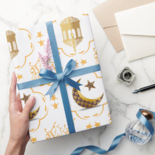 Papel De Regalo Elegante Eid Mubarak caligrafía árabe dorado blanc