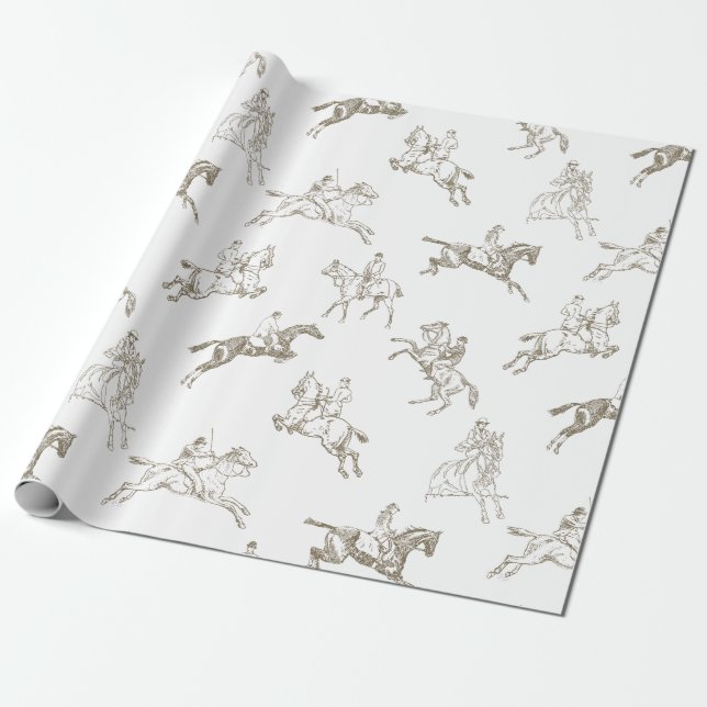 Papel De Regalo Elegante Elegante Y Elegante Hípica Beige Con Serv (Desenrollado)