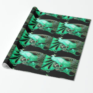 PAPEL DE REGALO ELEGANTE EMERALD GREEN PEACOCK JEWEL Y GEM STONES