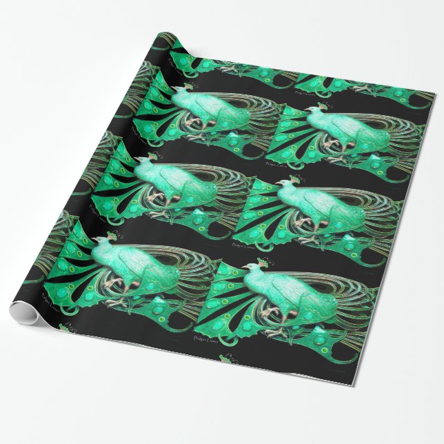 PAPEL DE REGALO ELEGANTE EMERALD GREEN PEACOCK JEWEL Y GEM STONES (Desenrollado)