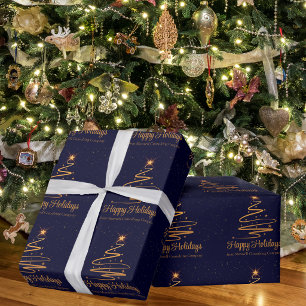 Papel De Regalo Elegante Empresa Felices Fiestas Azul Marino Dorad