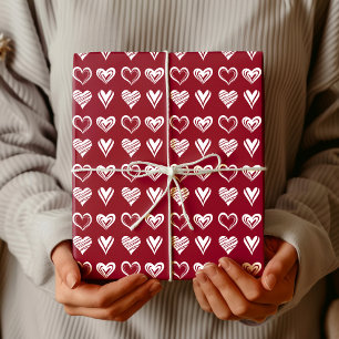 Papel De Regalo Elegante encaje borgoña Corazones blancos
