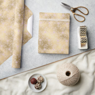 Papel De Regalo Elegante encaje floral rosa y dorado