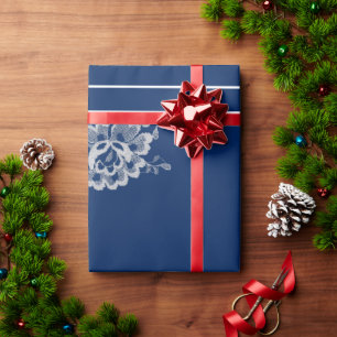Papel De Regalo Elegante encaje floral sobre Boda azul de la marin