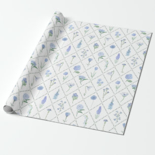 Papel De Regalo Elegante enrejado floral azul y verde
