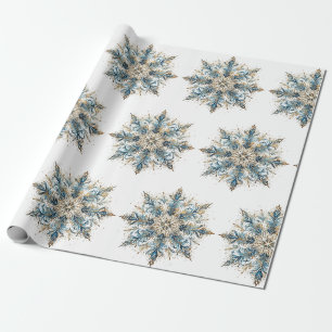 Papel De Regalo Elegante envoltorio de Navidad blanco, dorado y az