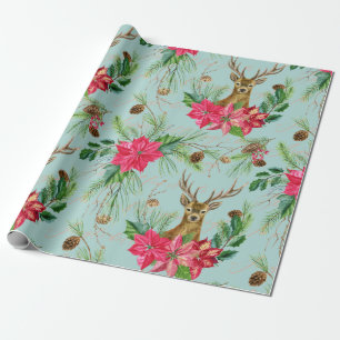 Papel De Regalo Elegante envoltura de patrón de poinsettia de reno