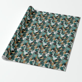 Papel De Regalo Elegante Esmeralda, Oro y Mármol Geométrico Negro