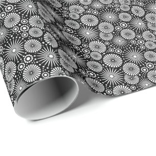 Papel De Regalo Elegante Estallido de Flores Geométricas en Blanco
