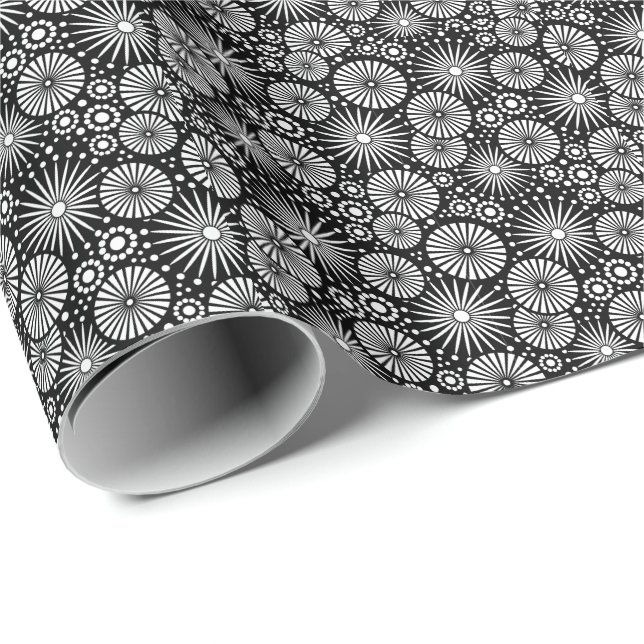 Papel De Regalo Elegante Estallido de Flores Geométricas en Blanco (Esquina del rollo)