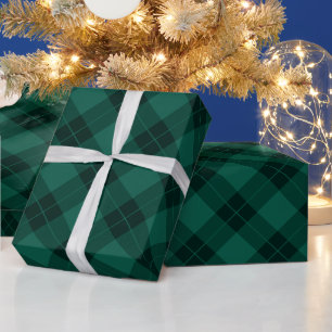 Papel De Regalo Elegante Estampado Escocés Verde Navideño