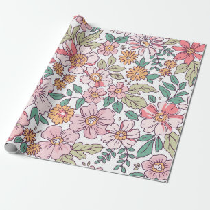 Papel De Regalo Elegante estampado floral en flor de tracción a ma