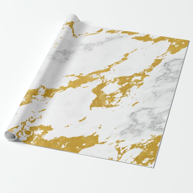 Papel De Regalo Elegante estilo mármol6 - Oro y blanco (Desenrollado)
