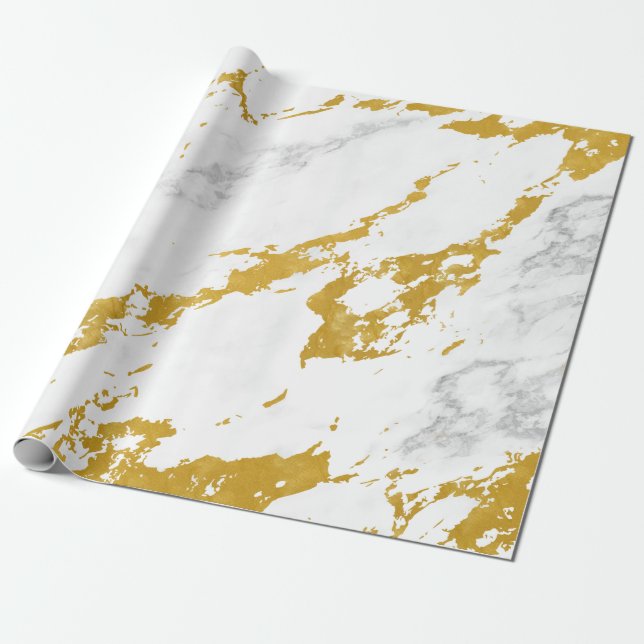 Papel De Regalo Elegante estilo mármol6 - Oro y blanco (Desenrollado)