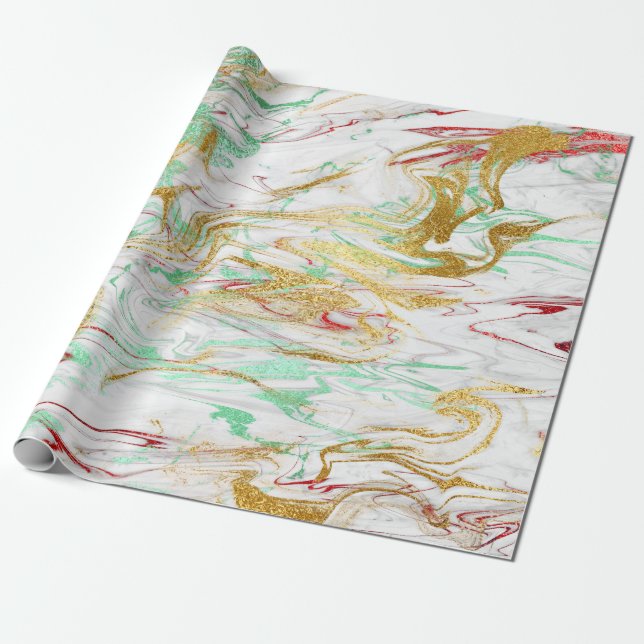 Papel De Regalo Elegante estilo moderno de mármol blanco dorado (Desenrollado)