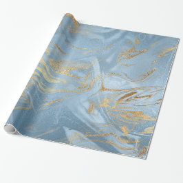 Papel De Regalo Elegante estilo moderno de mármol dorado y azul