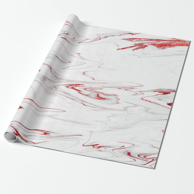 Papel De Regalo Elegante estilo moderno de mármol rojo y blanco (Desenrollado)