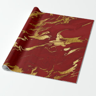 Papel De Regalo Elegante estilo moderno de oro y mármol rojo