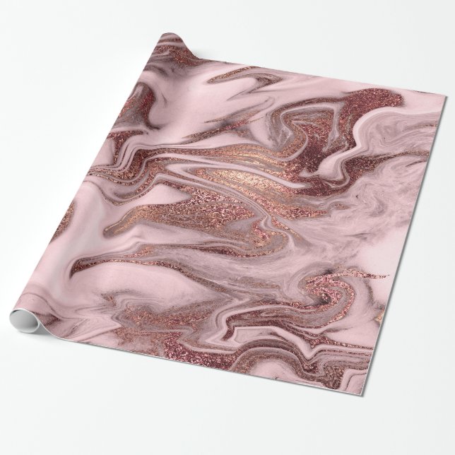 Papel De Regalo Elegante estilo moderno rosa de cobre de mármol ro (Desenrollado)