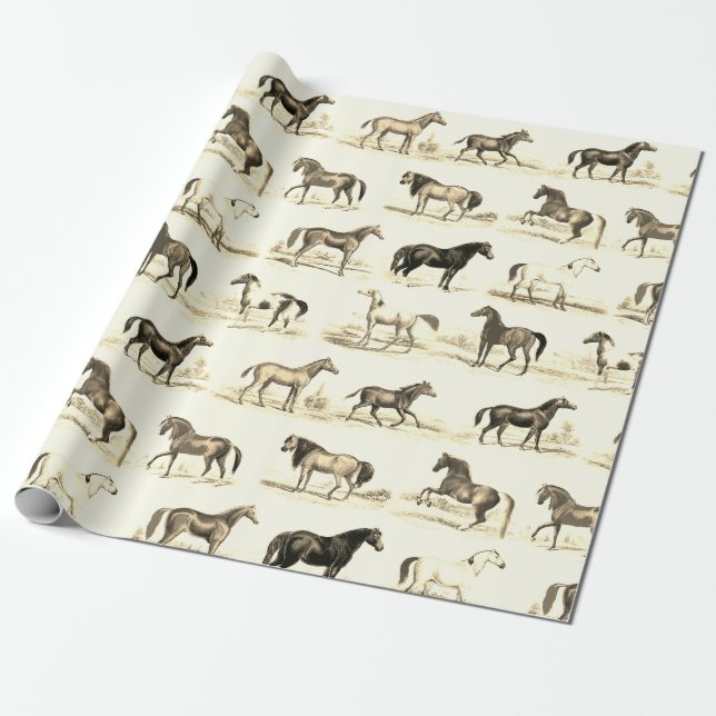 Papel De Regalo Elegante estilo rústico de época de caballos repro (Desenrollado)