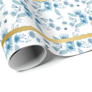 Papel De Regalo Elegante estilo rústico de jardín real azul