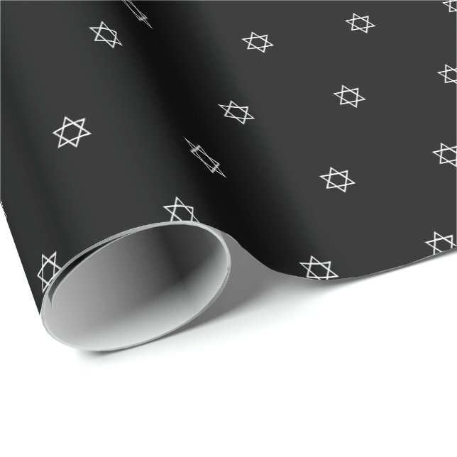Papel De Regalo Elegante estrella blanca negra de David patrón mod (Esquina del rollo)